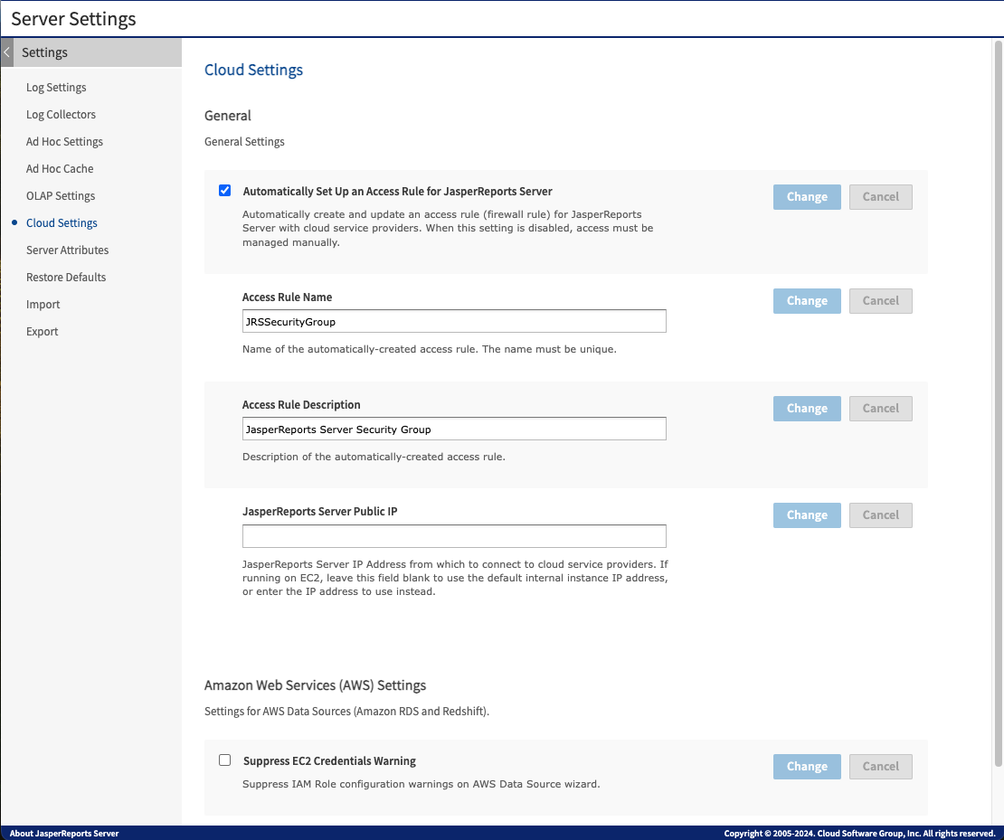 js Settings Cloud