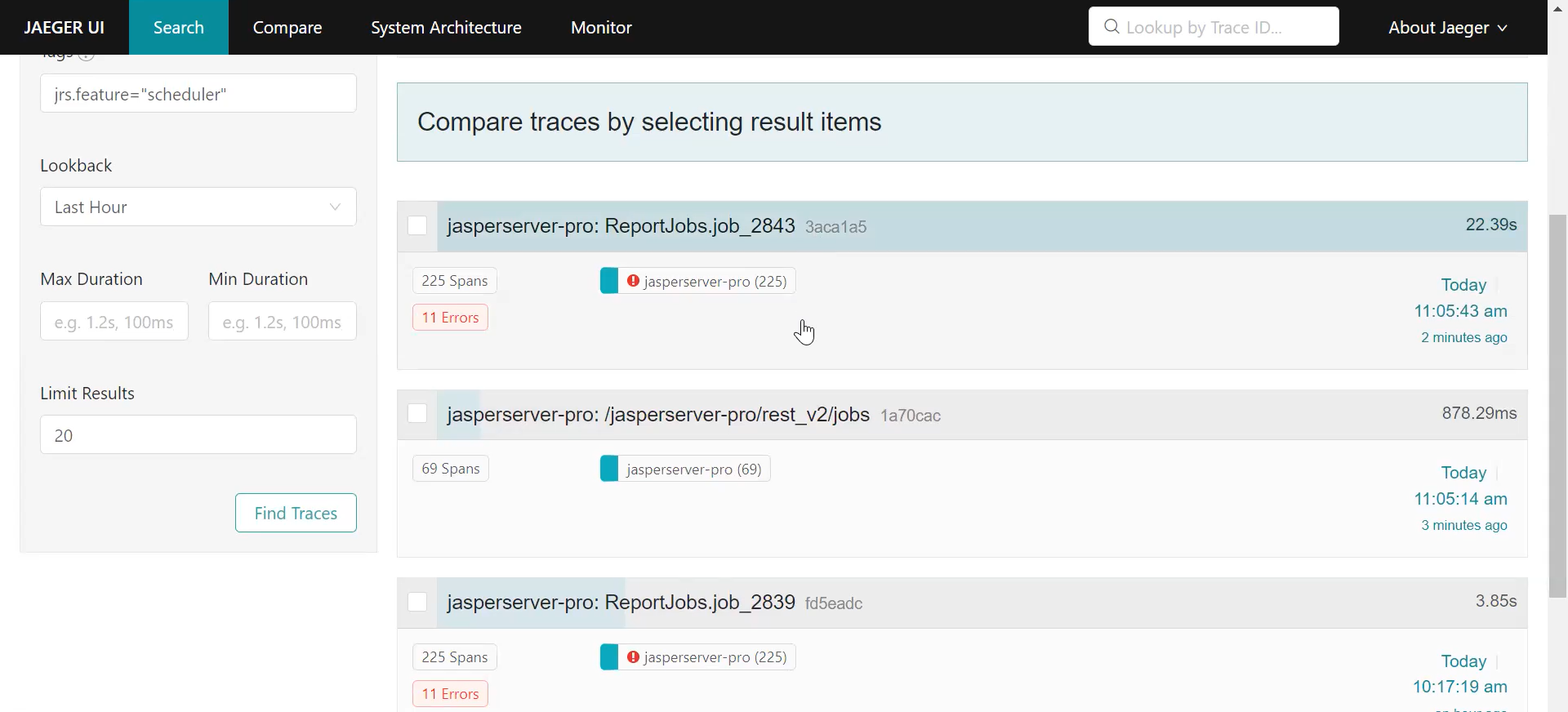 Filtering traces of Scheduler