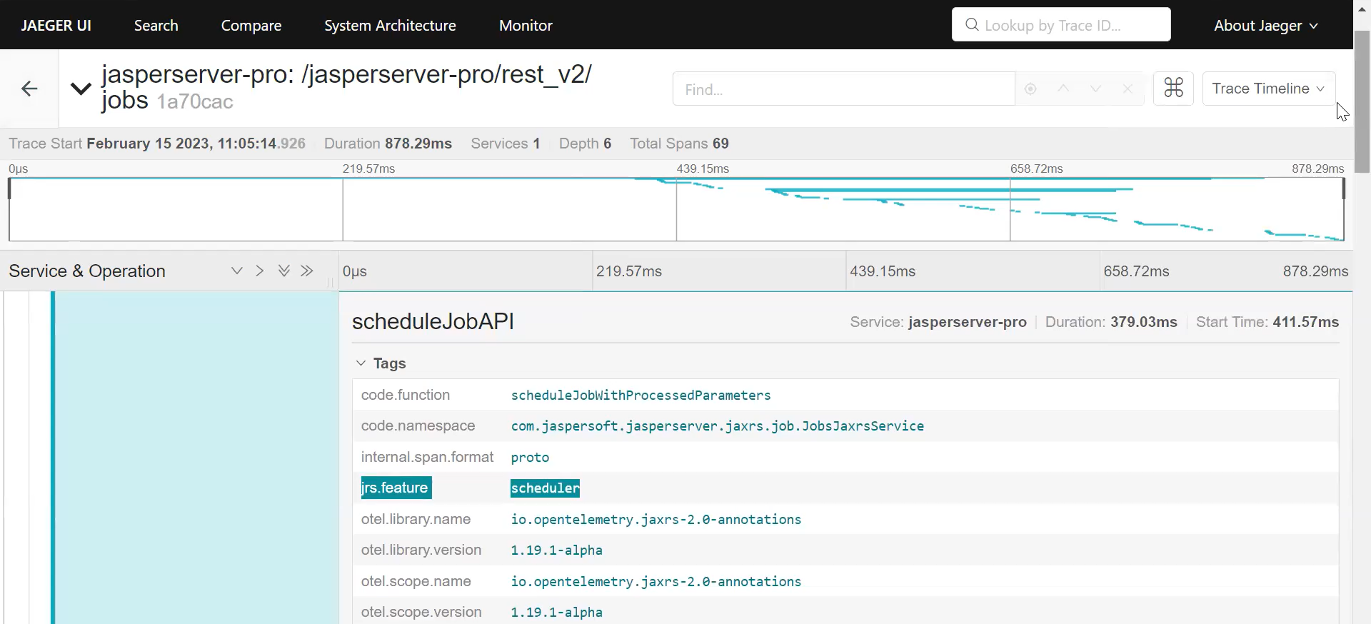 View Scheduler filtered traces in tags