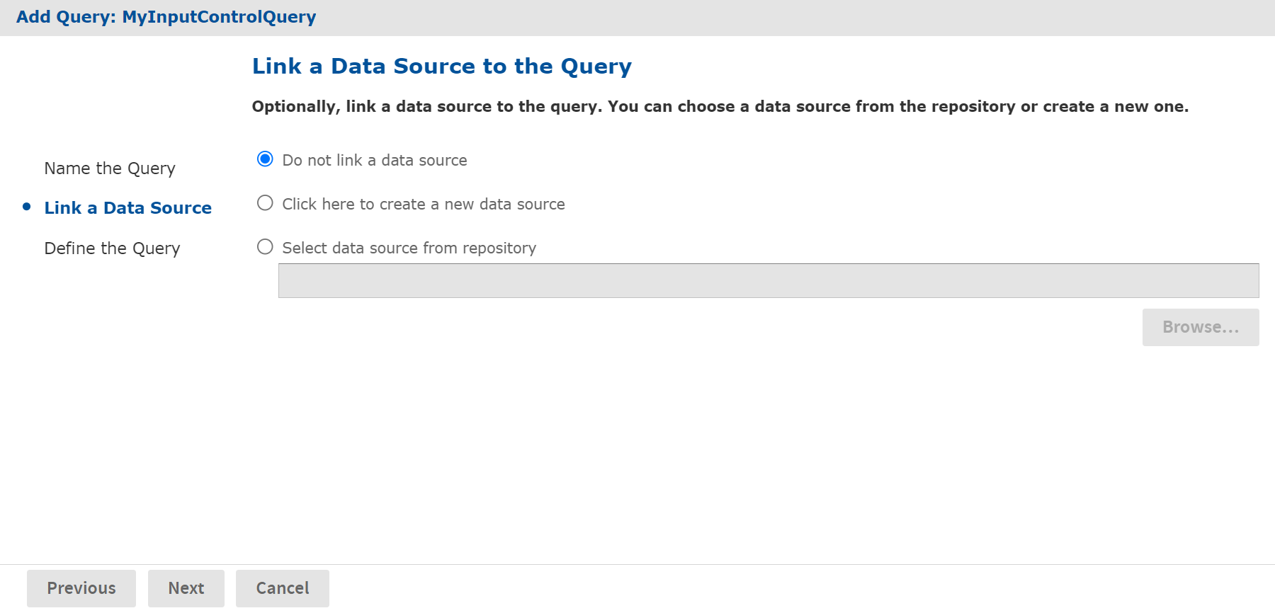 js AddInputControl AddQuery Link
