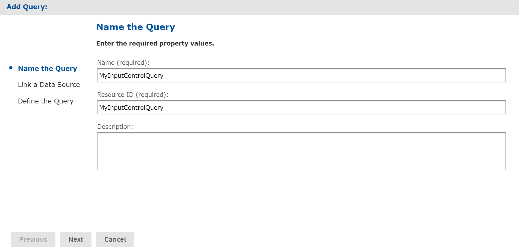 js AddInputControl AddQuery Name