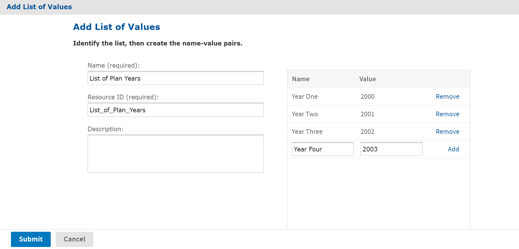 js AddListOfValues