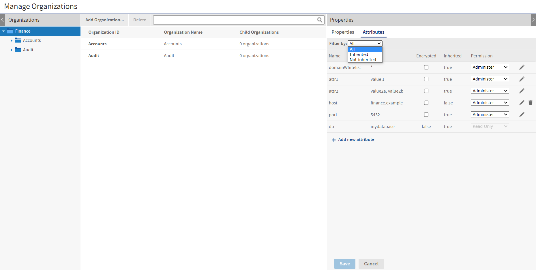 js Attributes Organization edit