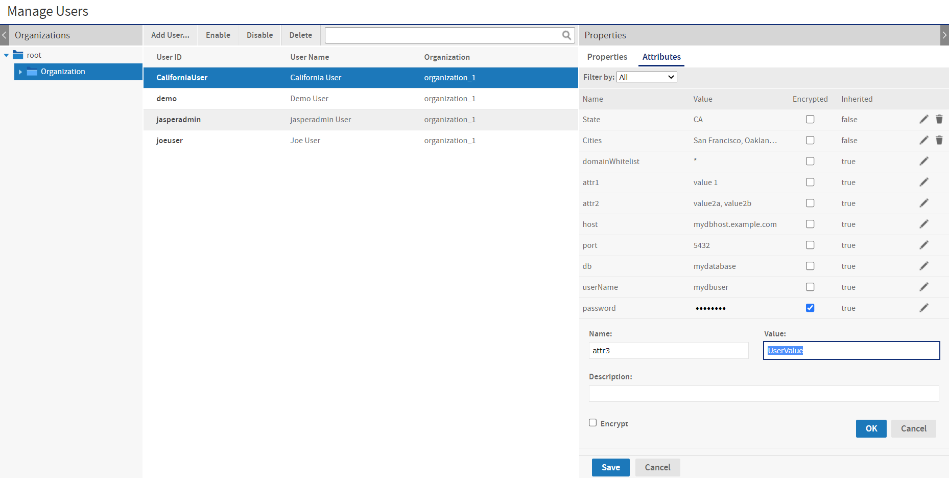 js Attributes User add