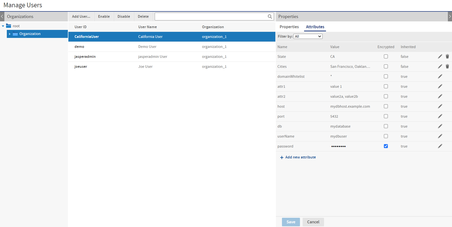 js Attributes User edit