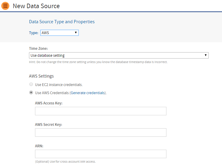 js DataSource AWS properties