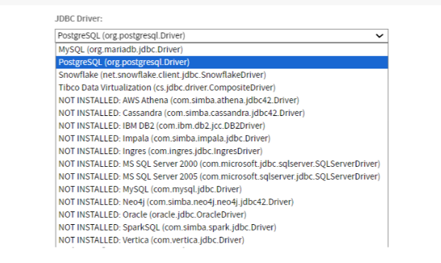 js JDBC driverselection