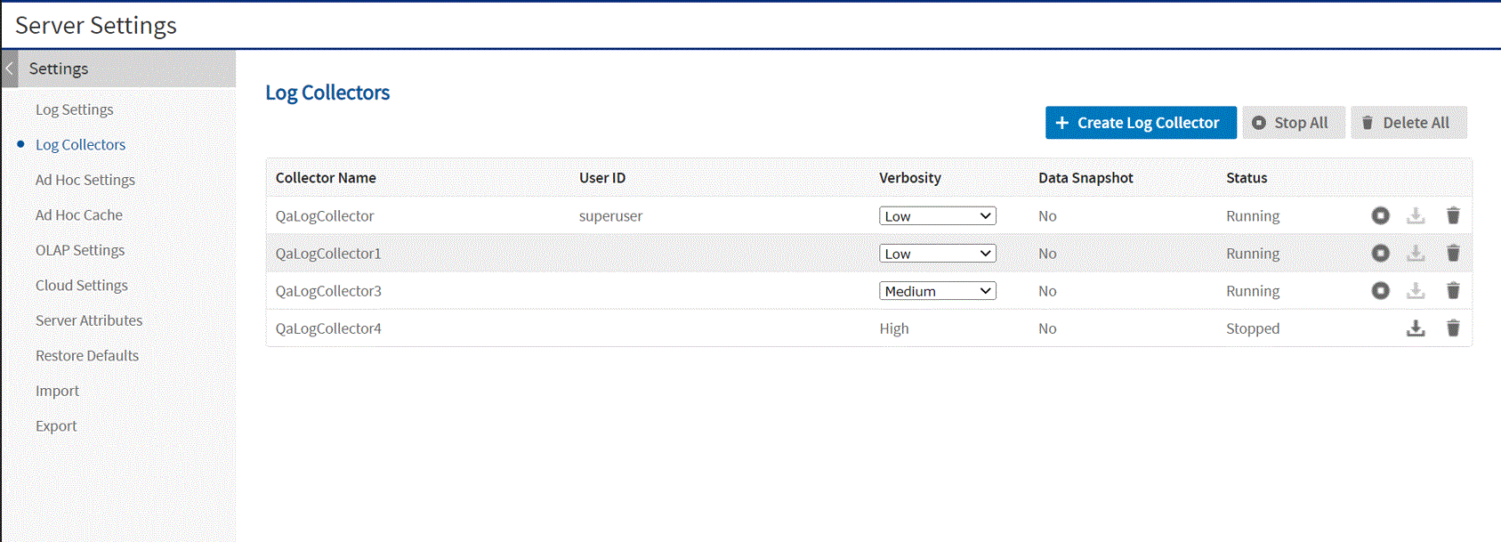 js LogCollectors view