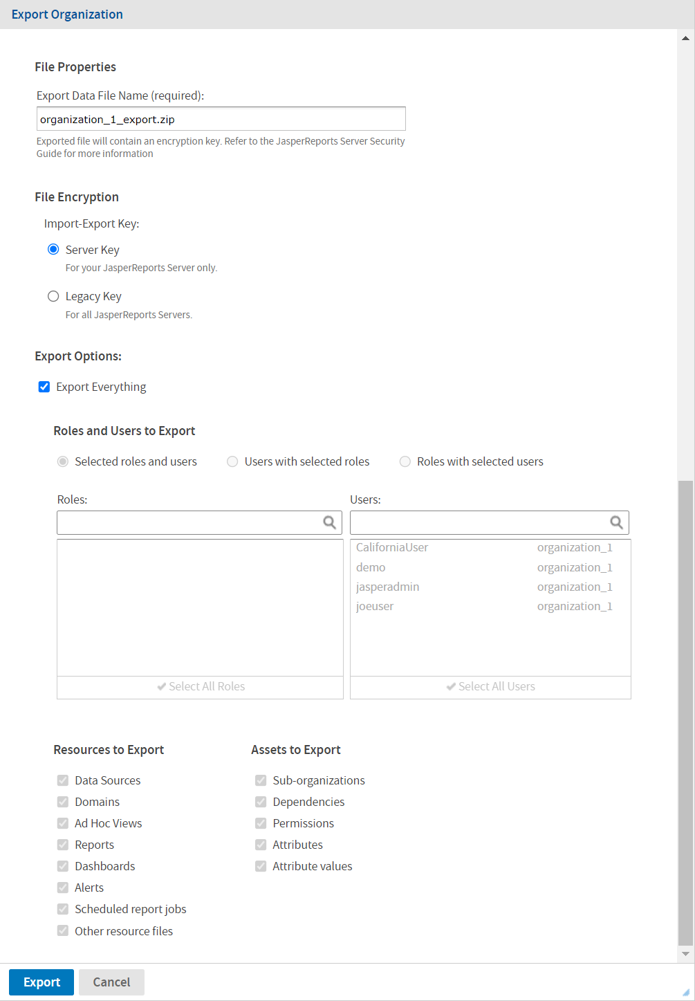 js ManageOrgs Export