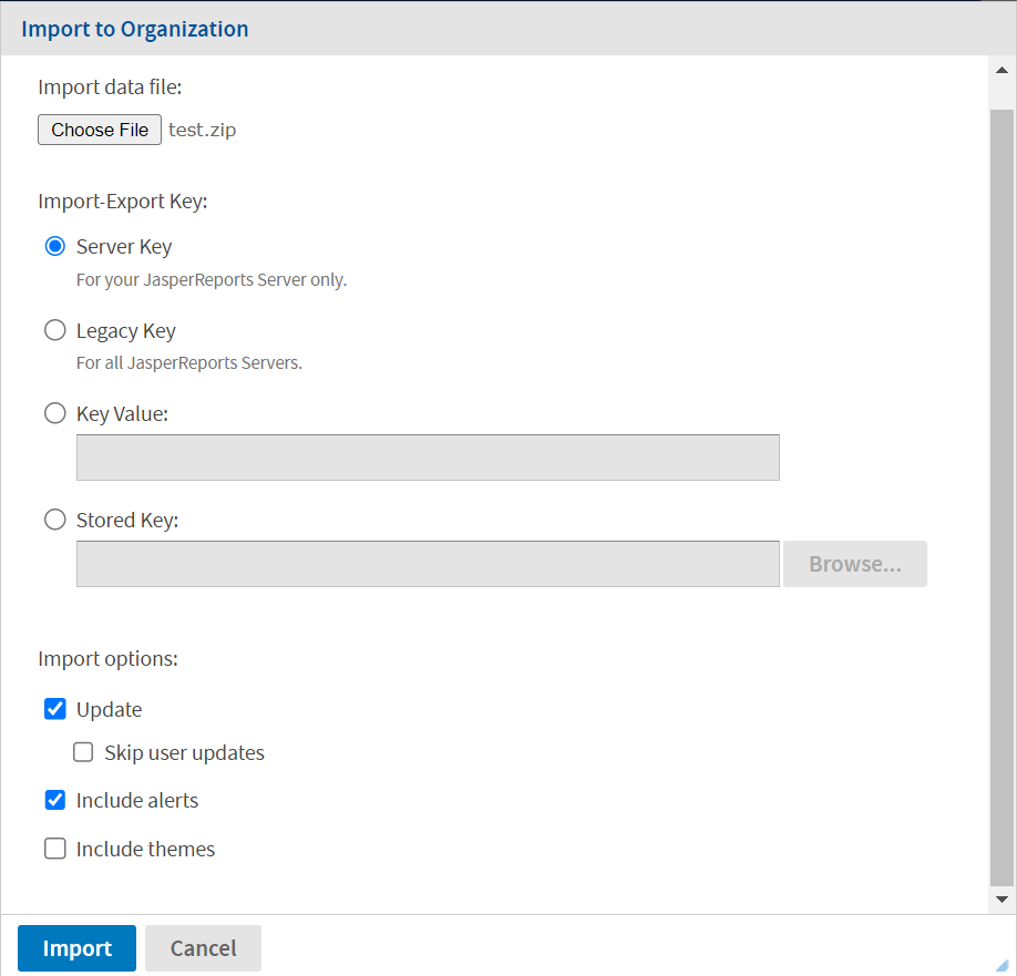 js ManageOrgs Import