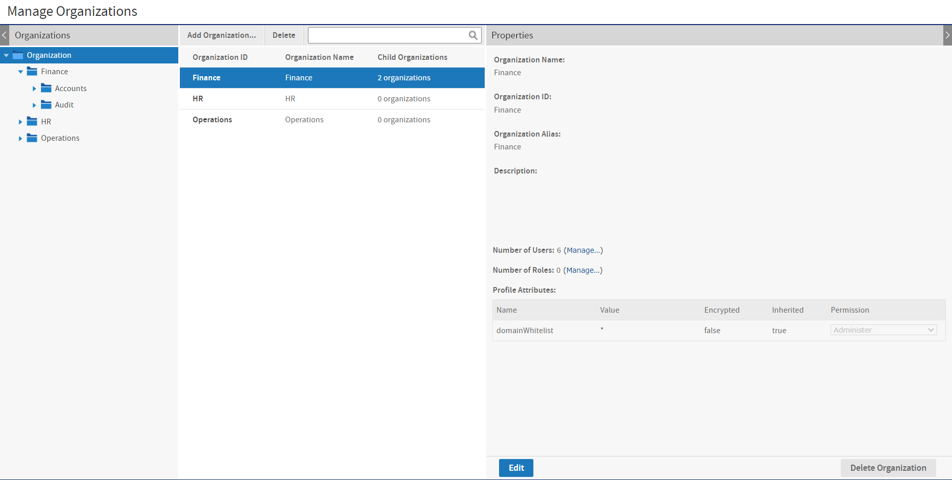 js ManageOrgs jasperadmin