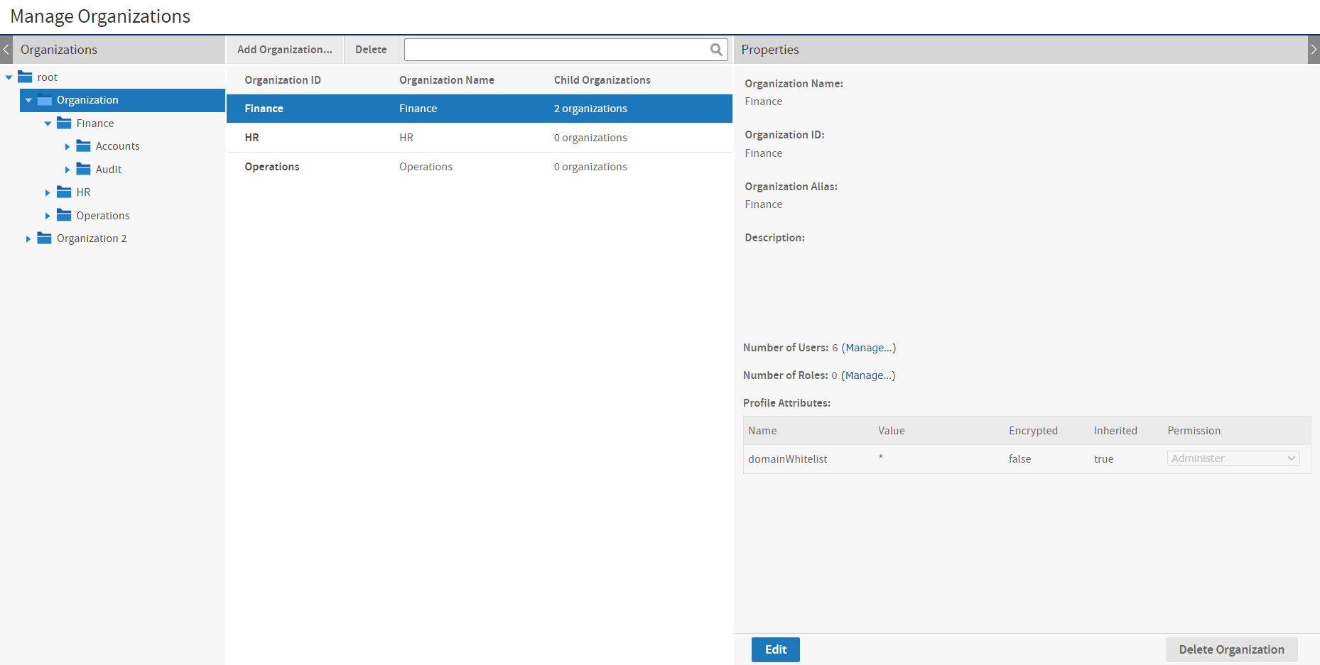 js ManageOrgs superuser