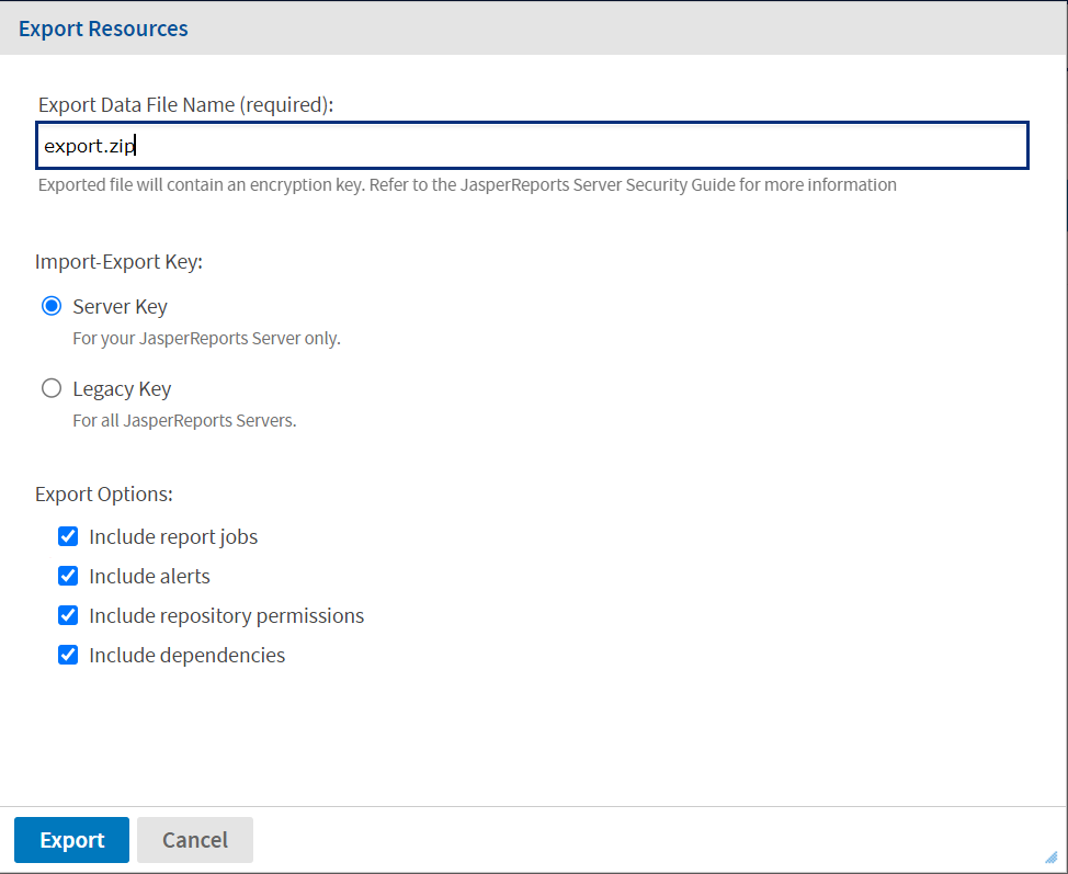 js Repository ExportResources