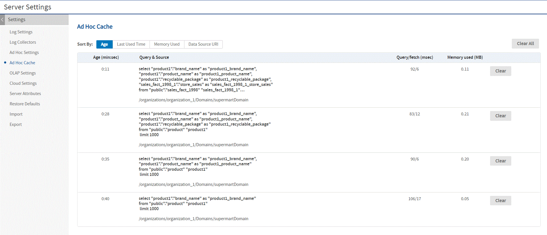 js Settings AdHocCache