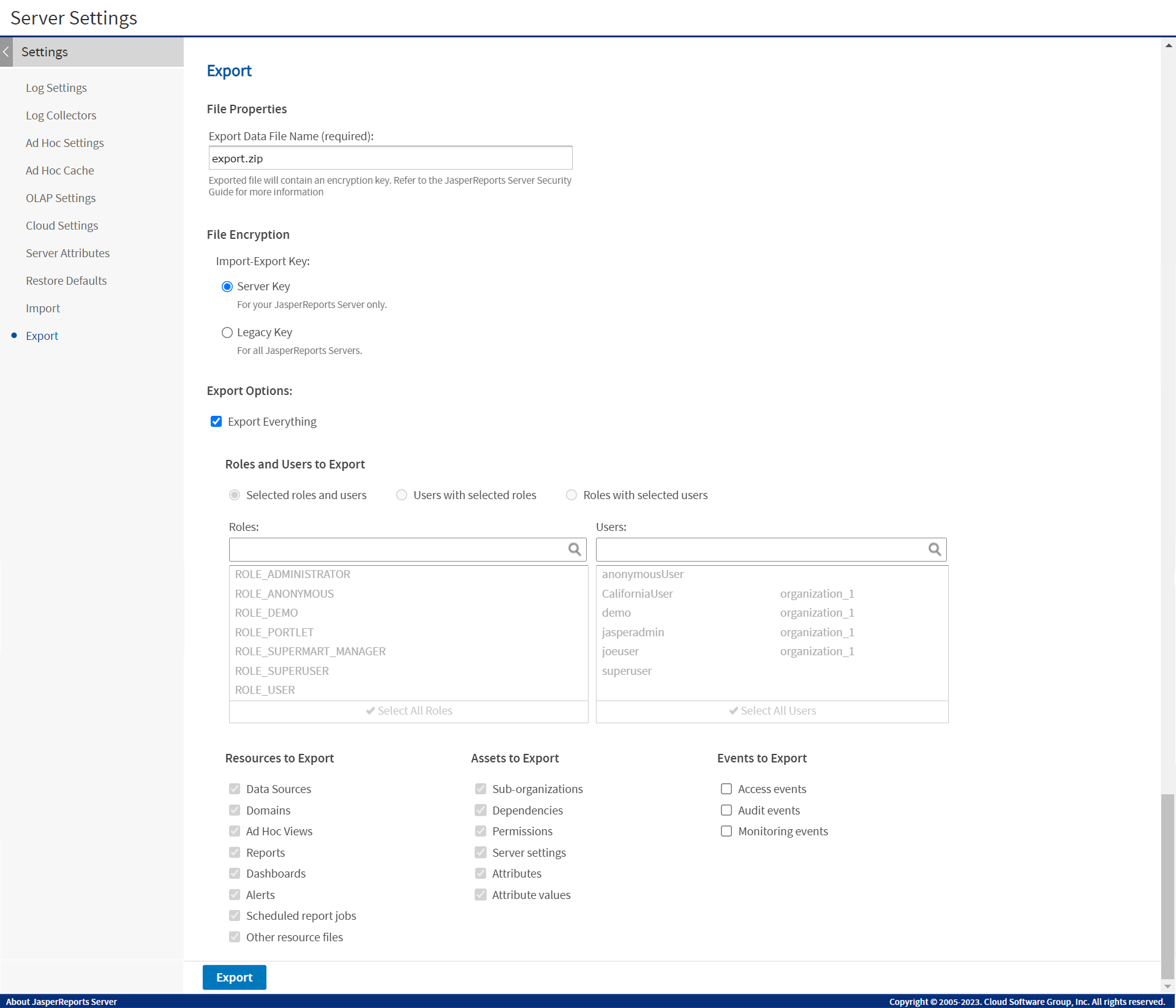 js Settings Export