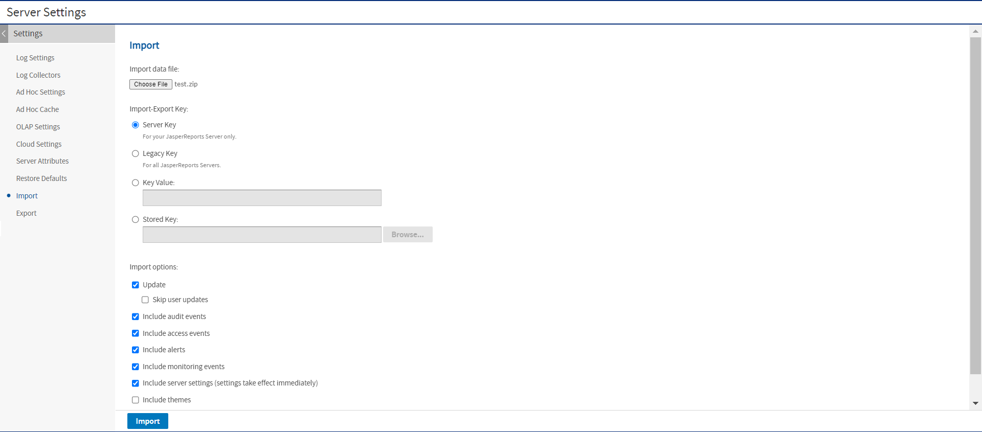 js Settings Import