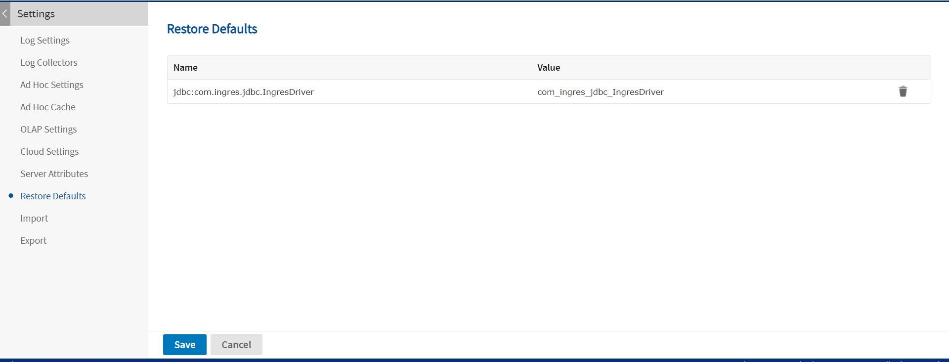 js Settings RestoreDefaults jdbc
