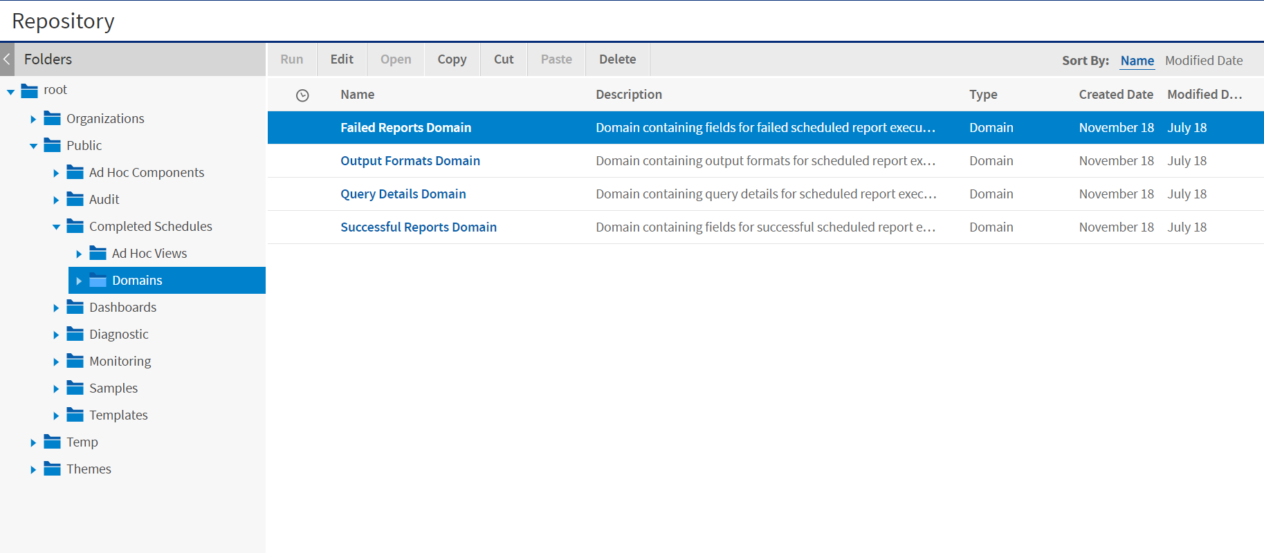js repository Completed Schedules Domains