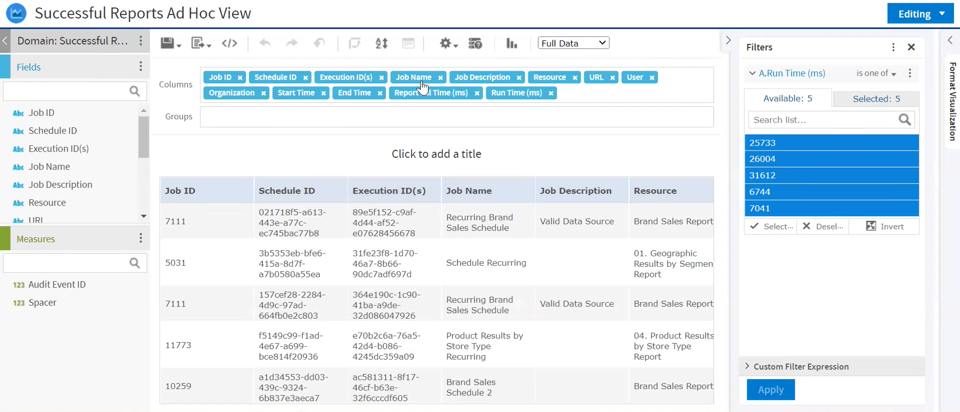 js repository Successful Reports Ad Hoc View