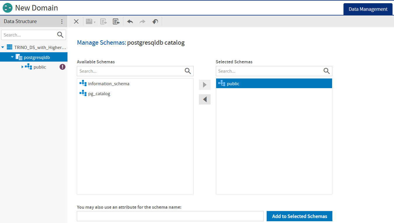 js DomainDesigner add schema trino