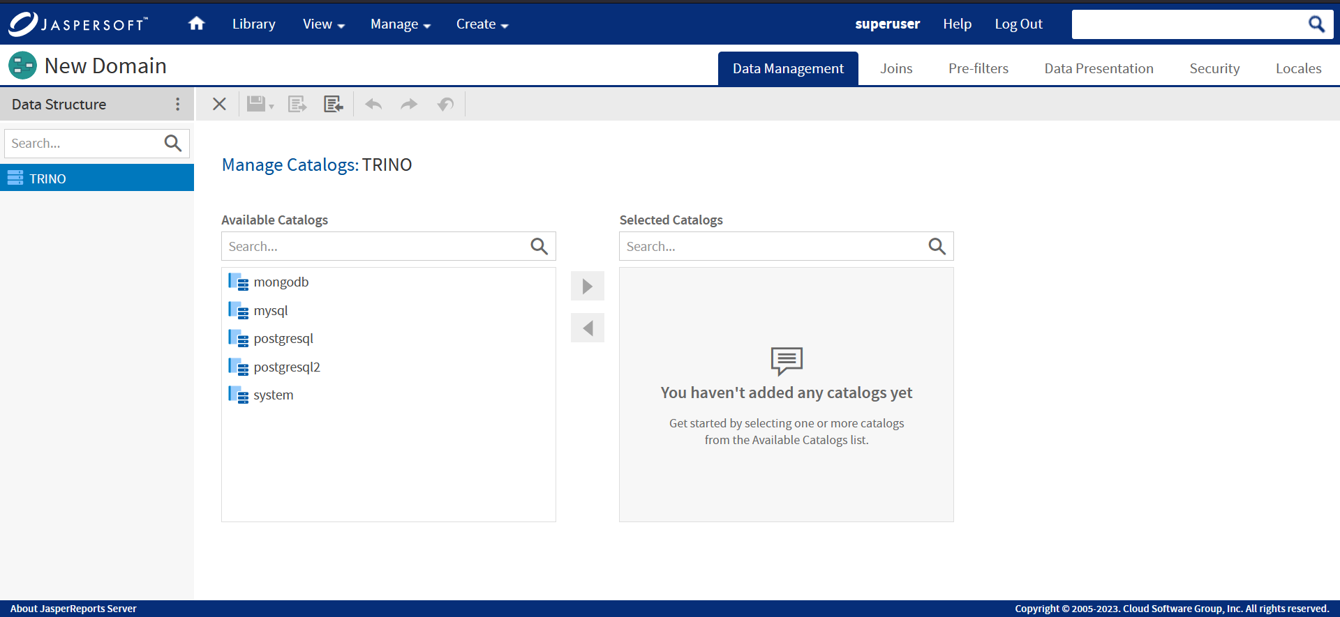 js DomainDesigner manage catalogs