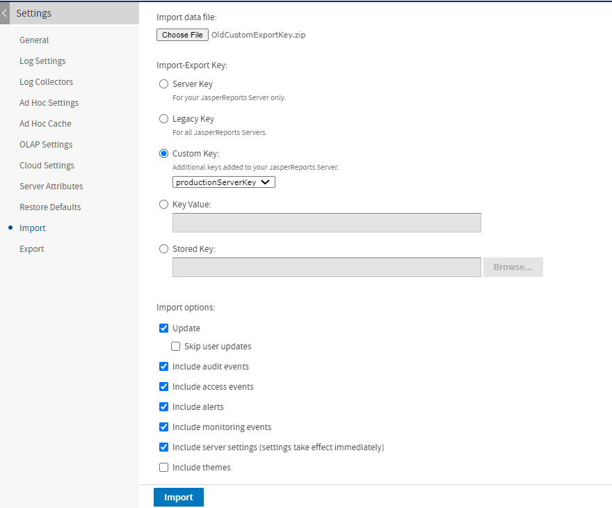 js Settings Import CustomKey