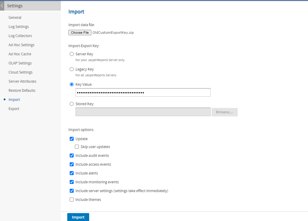 js Settings Import KeyValue