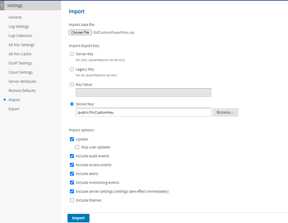 js Settings Import StoredKey