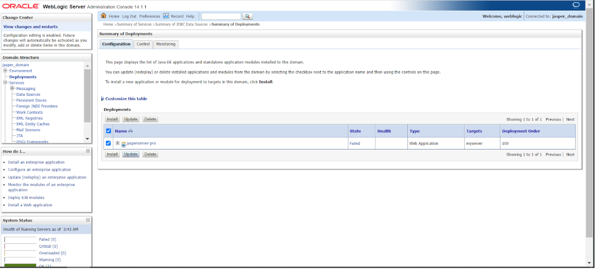 weblogic restart server