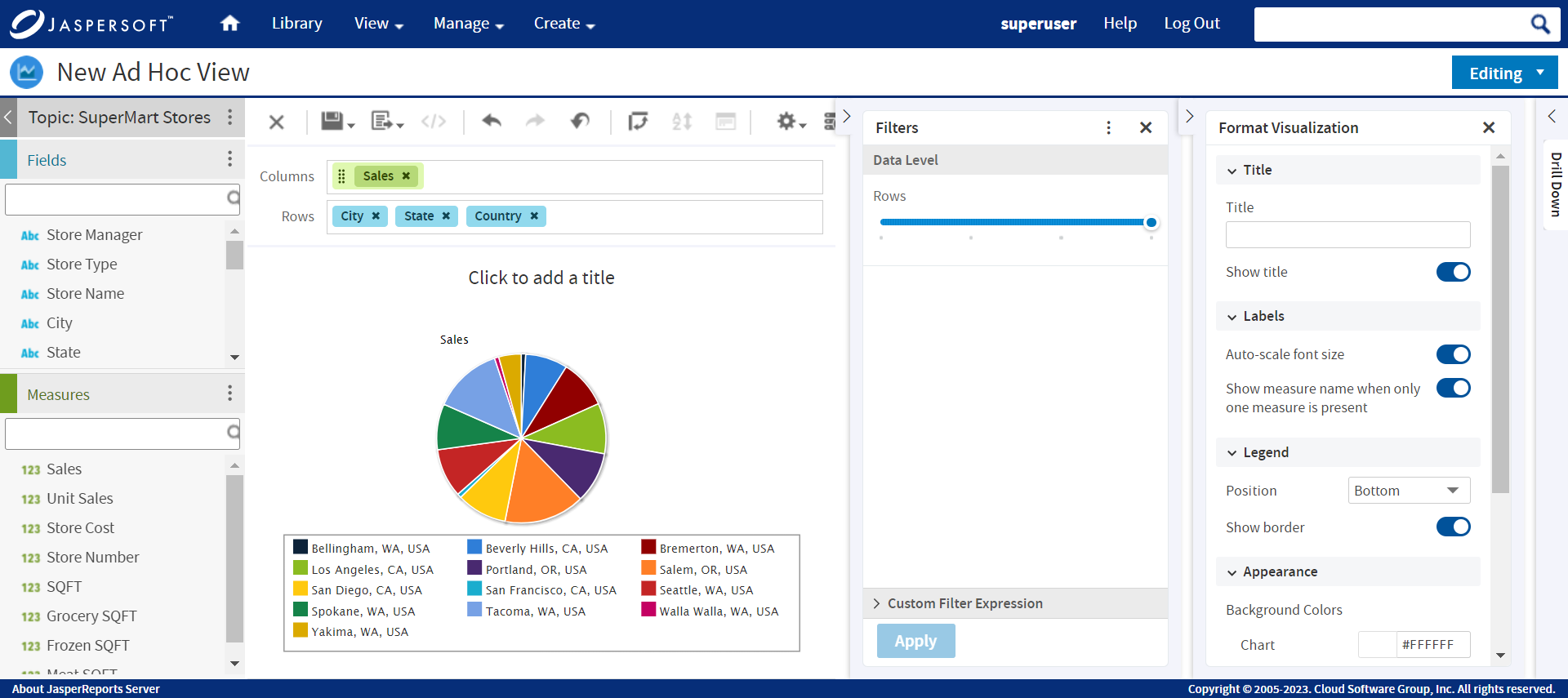 AdhocView piechart rows slider