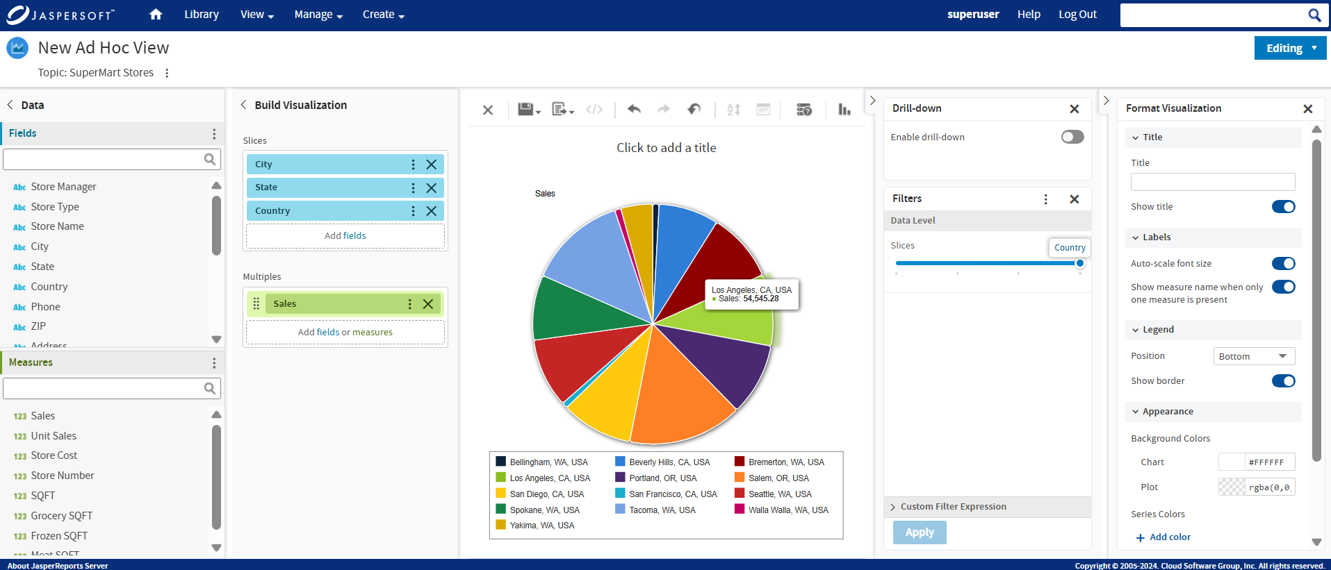 Adhocview piechart drilldown newLB