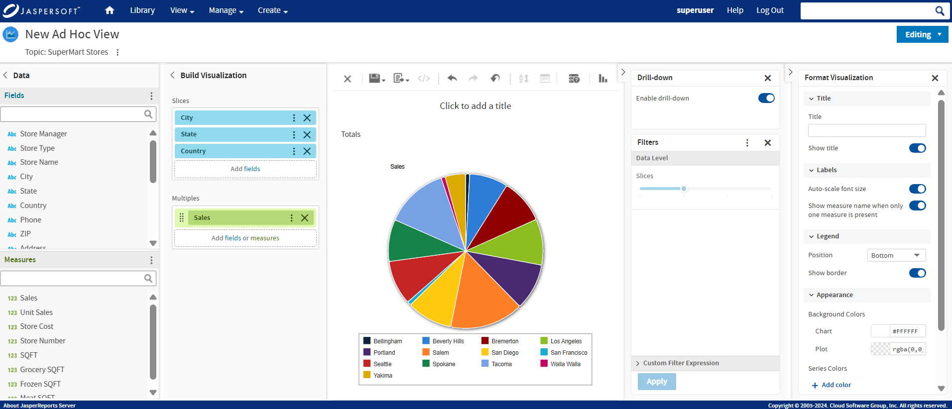 Adhocview piechart slices multiples