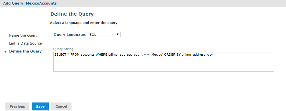 js AddReport DefineQuery