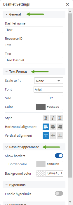 js Dashboard Dashlet TextBasicTab