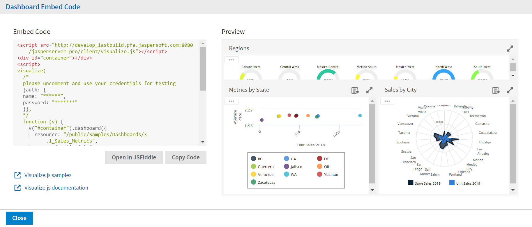 js Dashboard GetEmbedCode