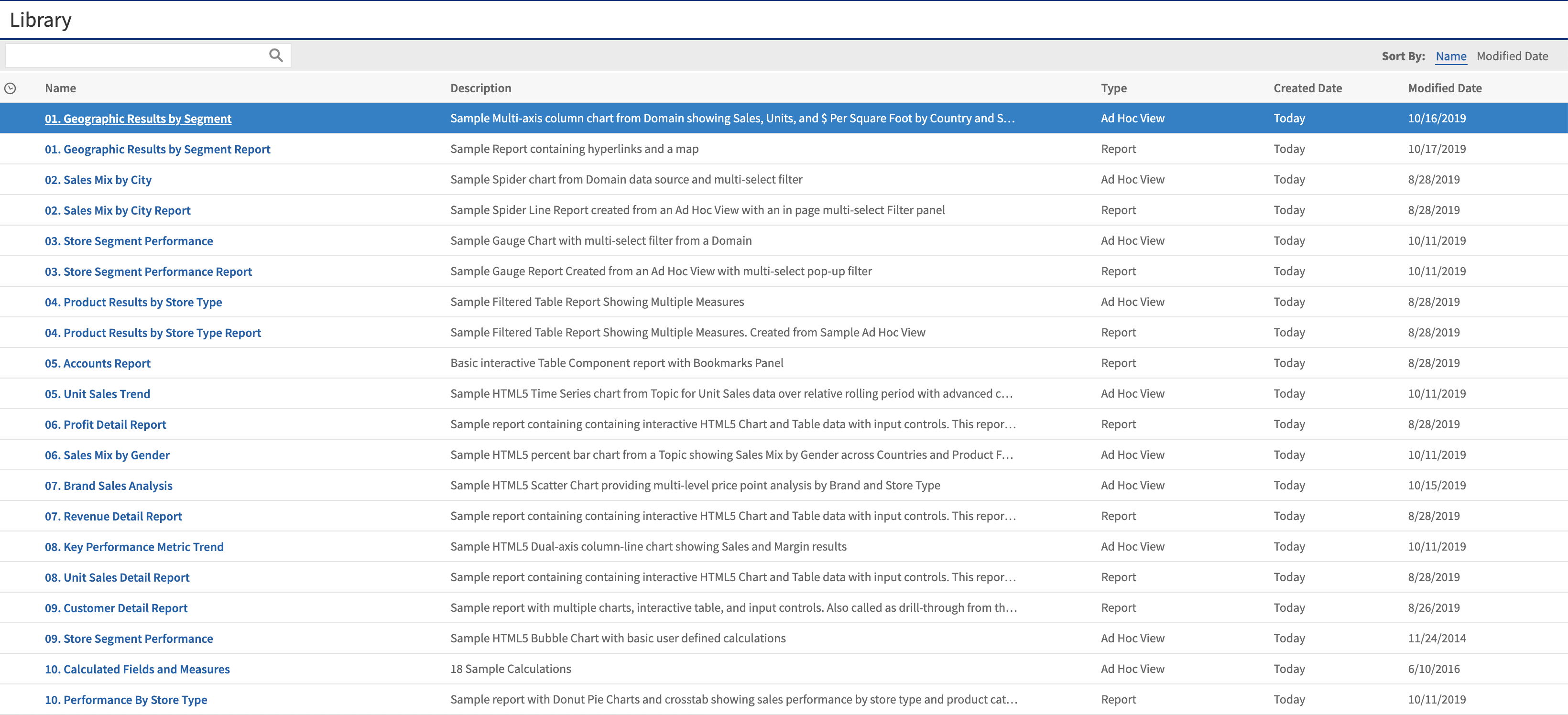 js Library Browse page