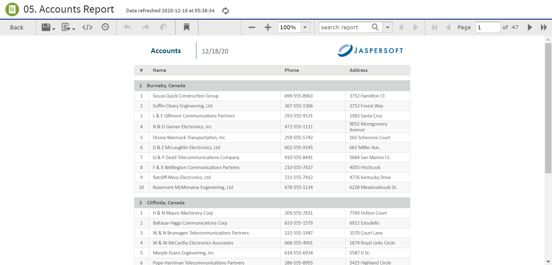 js Report Example Accounts