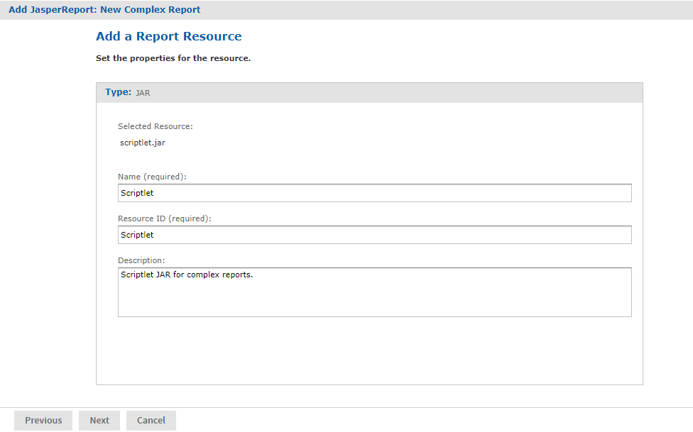 js ReportWizard FileResource scriptlet properties