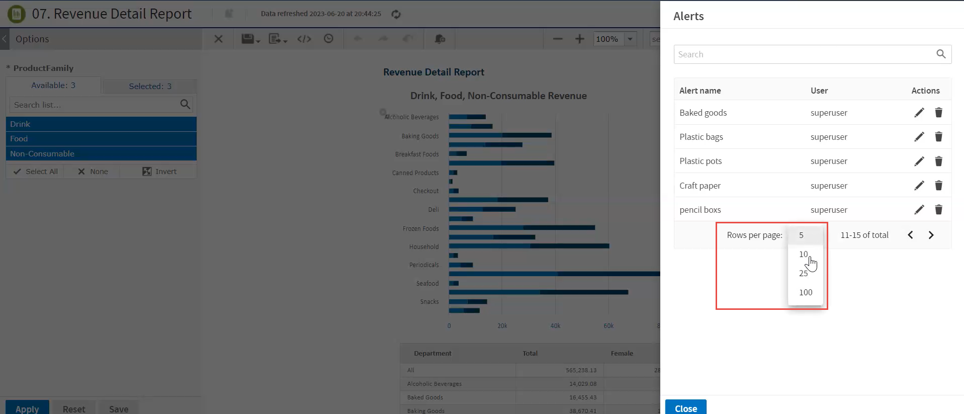 js alert records in Alert panel