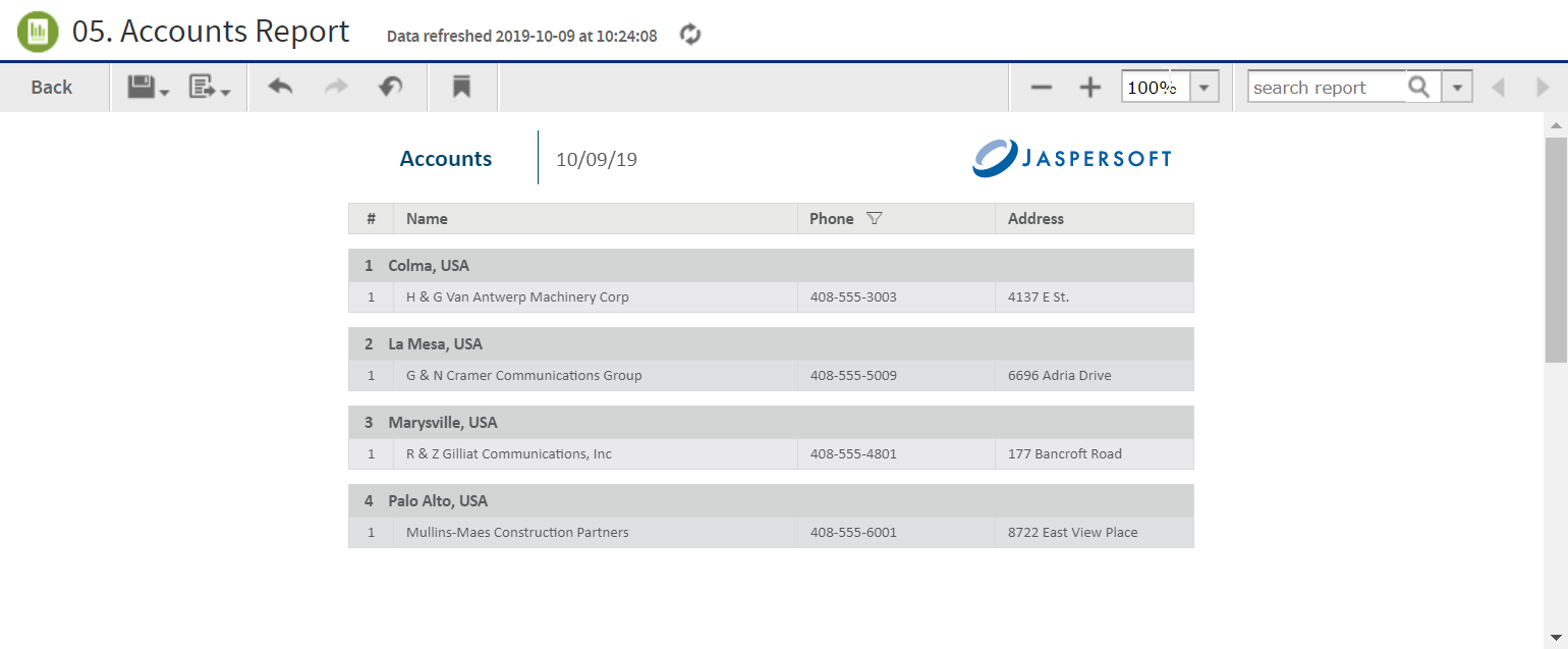 js filteredReport