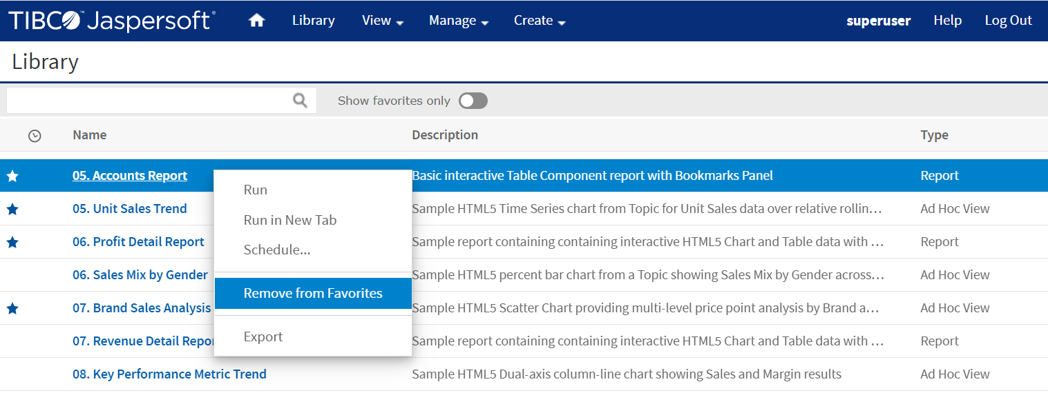 remove report fav context menu