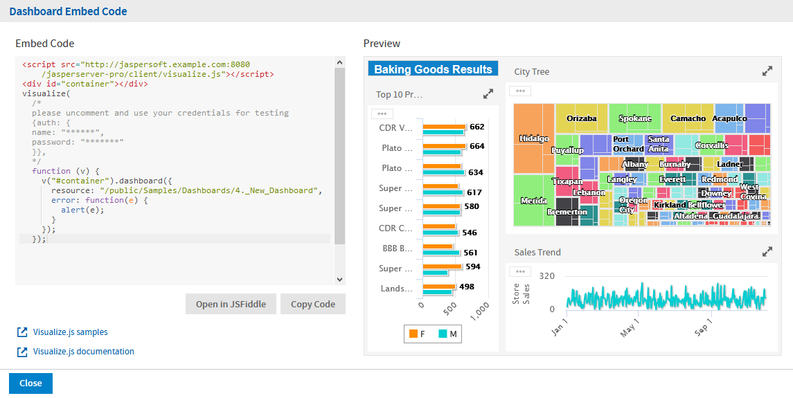 js Dashboard GetEmbedCode