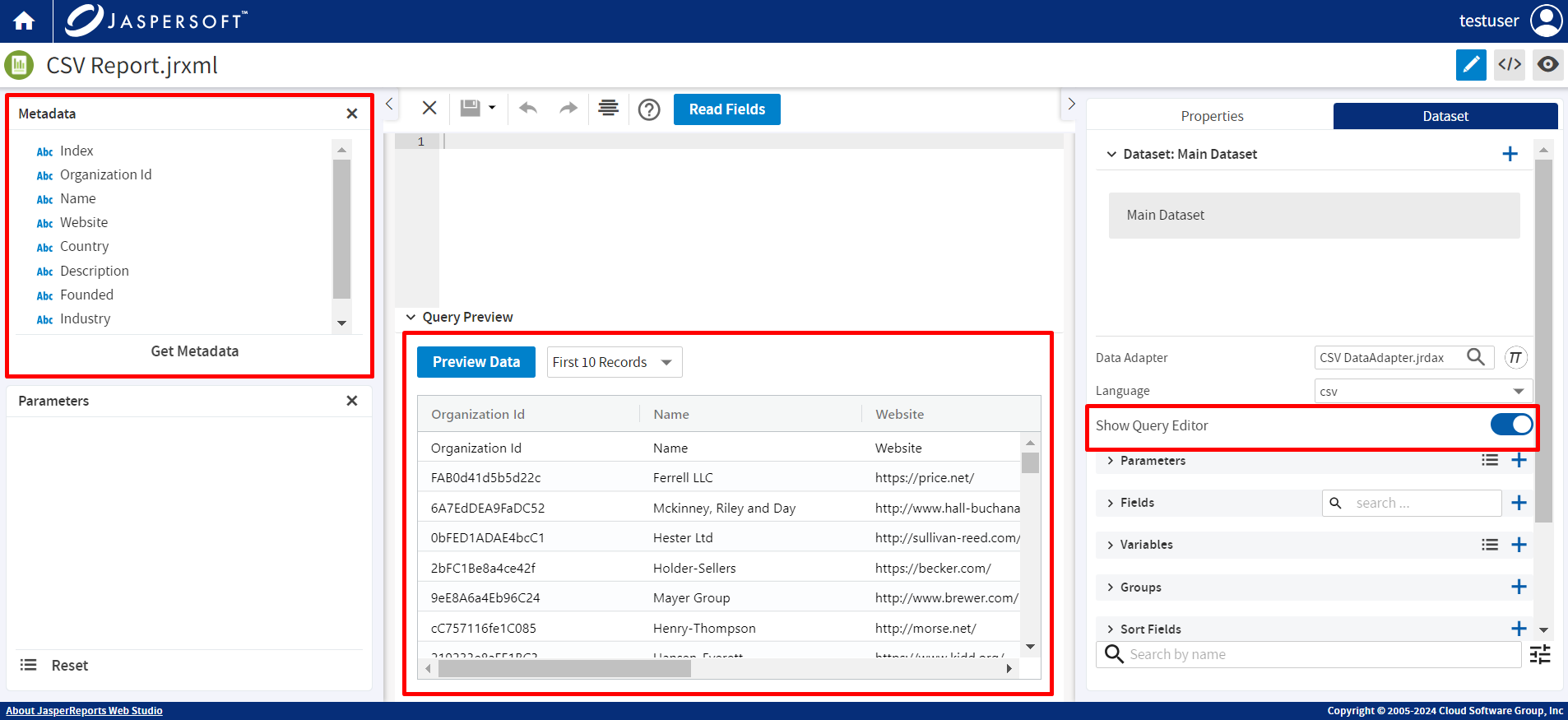 jrws show query editor