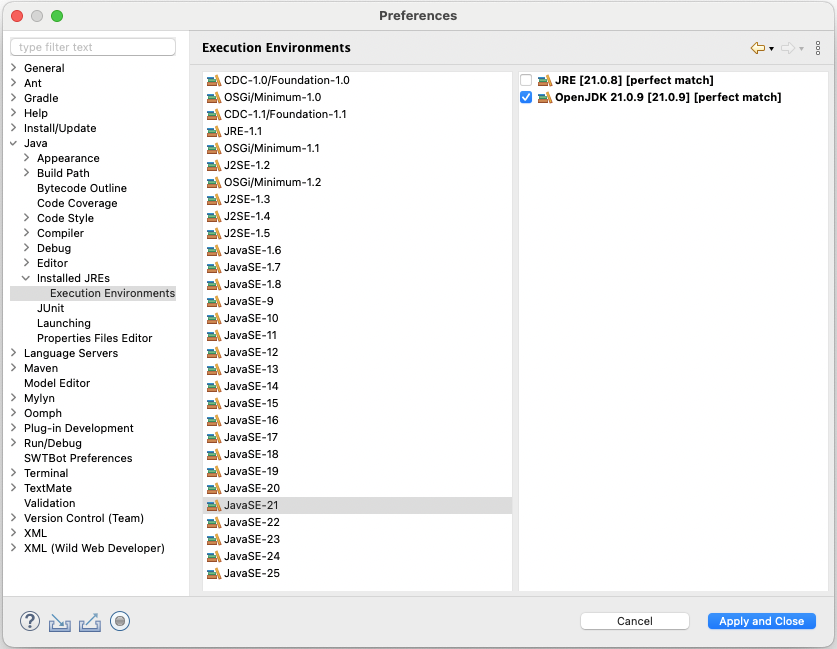 configuration executionEnvironments