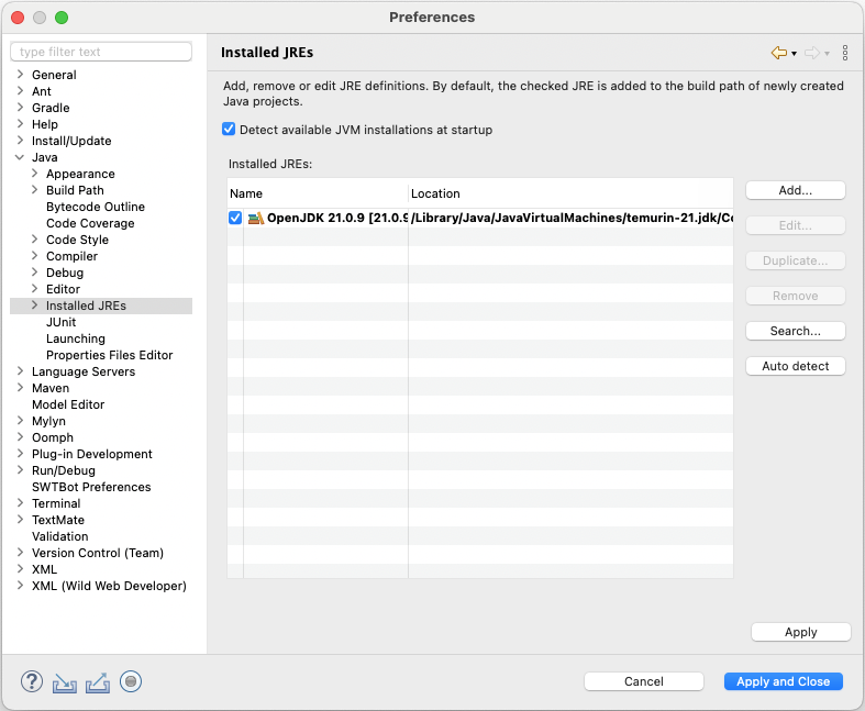 configuration installedJREs