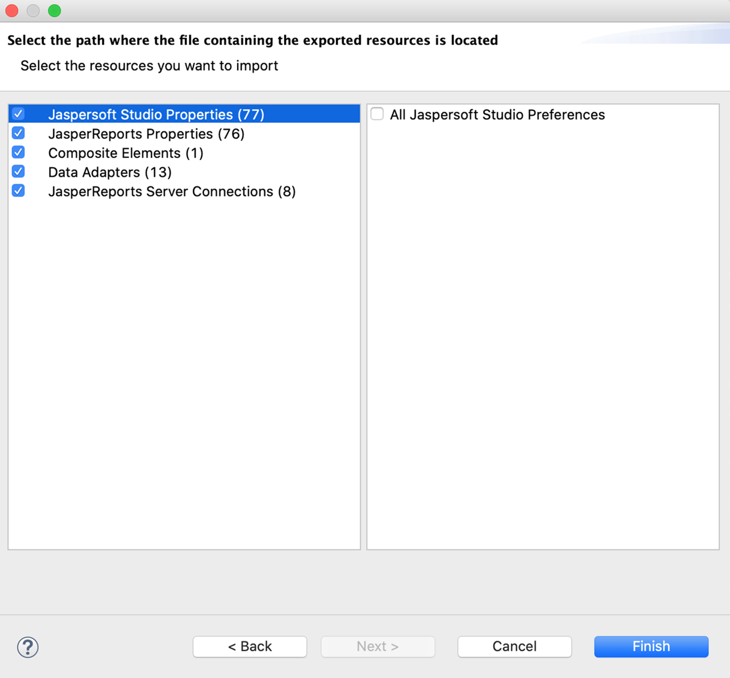 Selecting Categories to Import