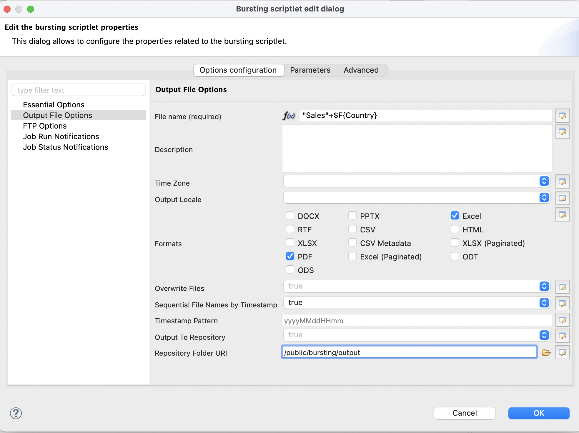 bursting output opts