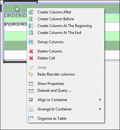 column right click