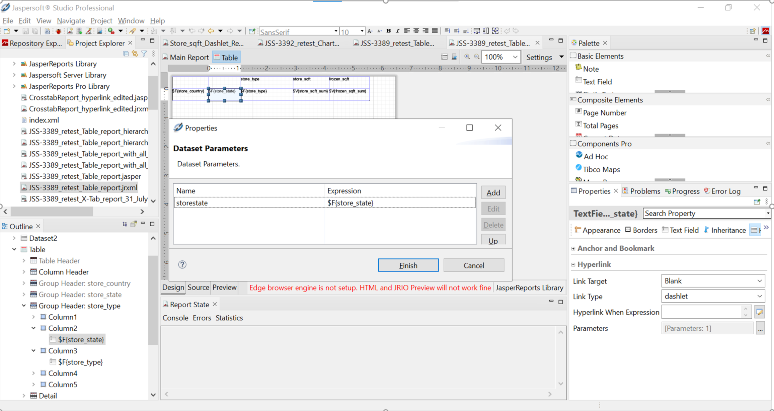 hyperlink dashlet setup finish