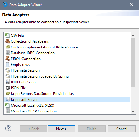 jss DataAdapterWizard JaspersoftServer